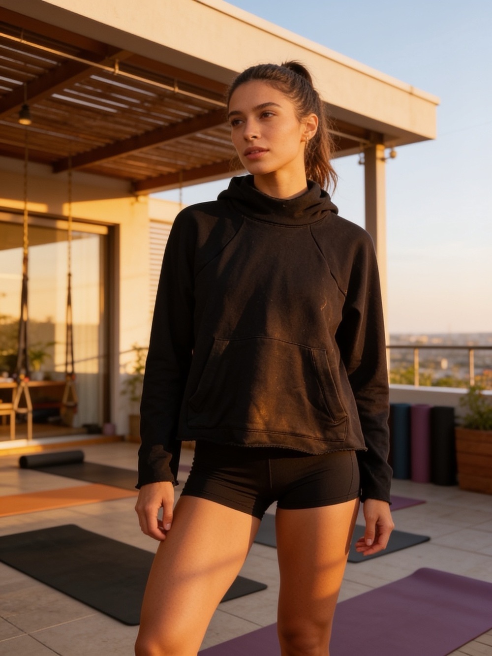 Athleta Black Cowl-Neck Pullover with Kangaroo Pocket
